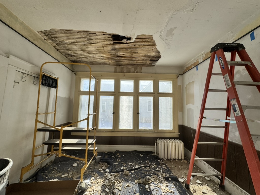 Interior plaster ceiling torn out for repair, Grand Rapids MI — before